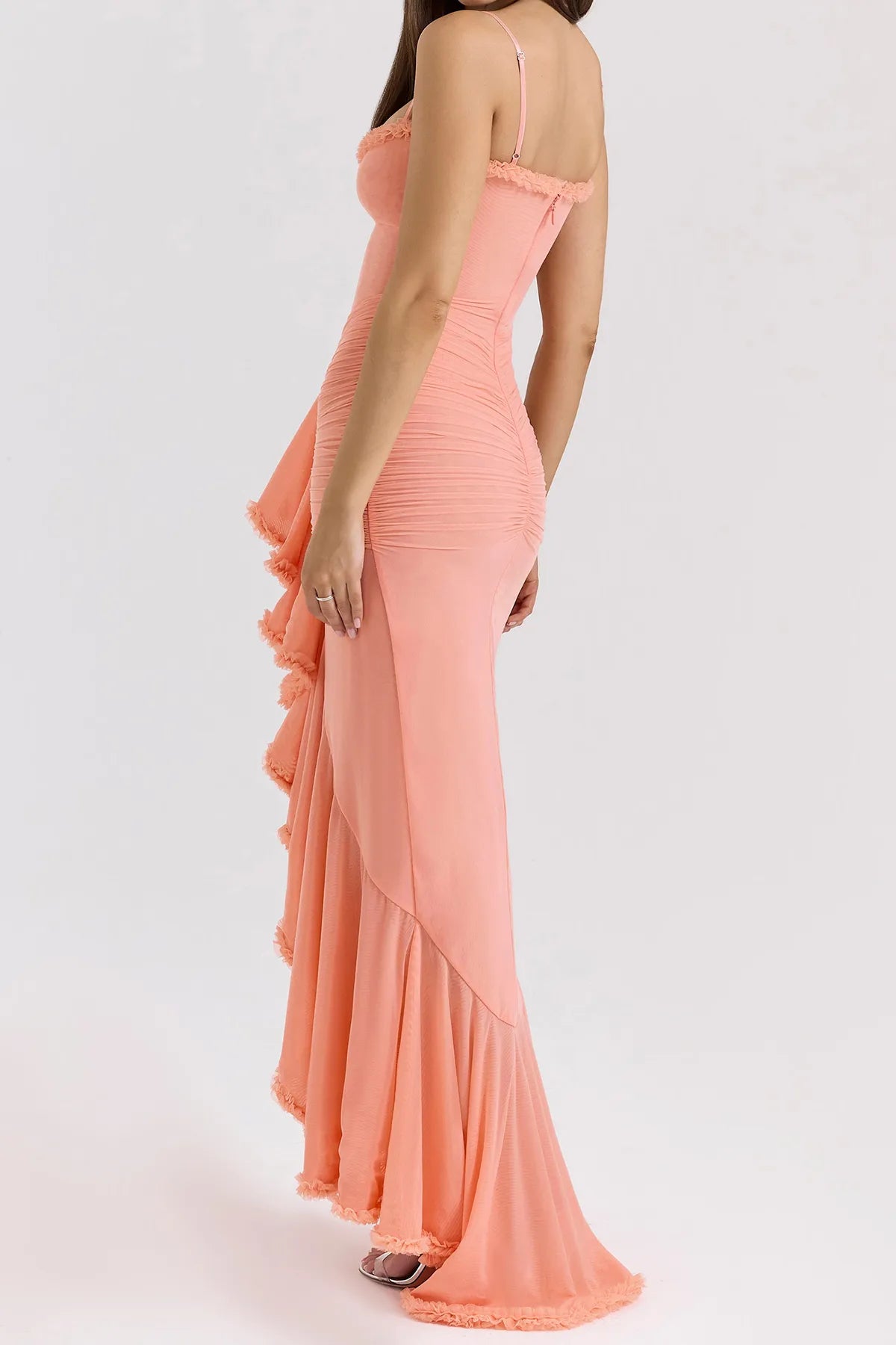 Strappy Ruched High-Low Evening Dress