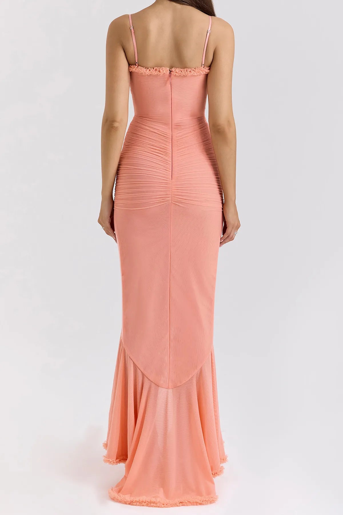 Strappy Ruched High-Low Evening Dress