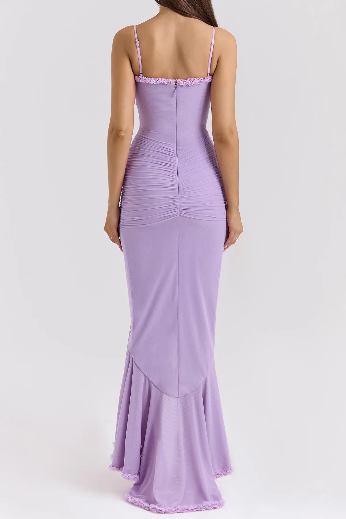 Strappy Ruched High-Low Evening Dress