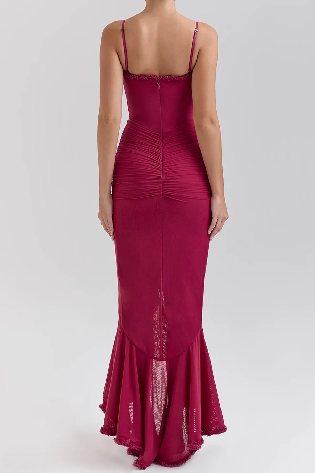 Strappy Ruched High-Low Evening Dress