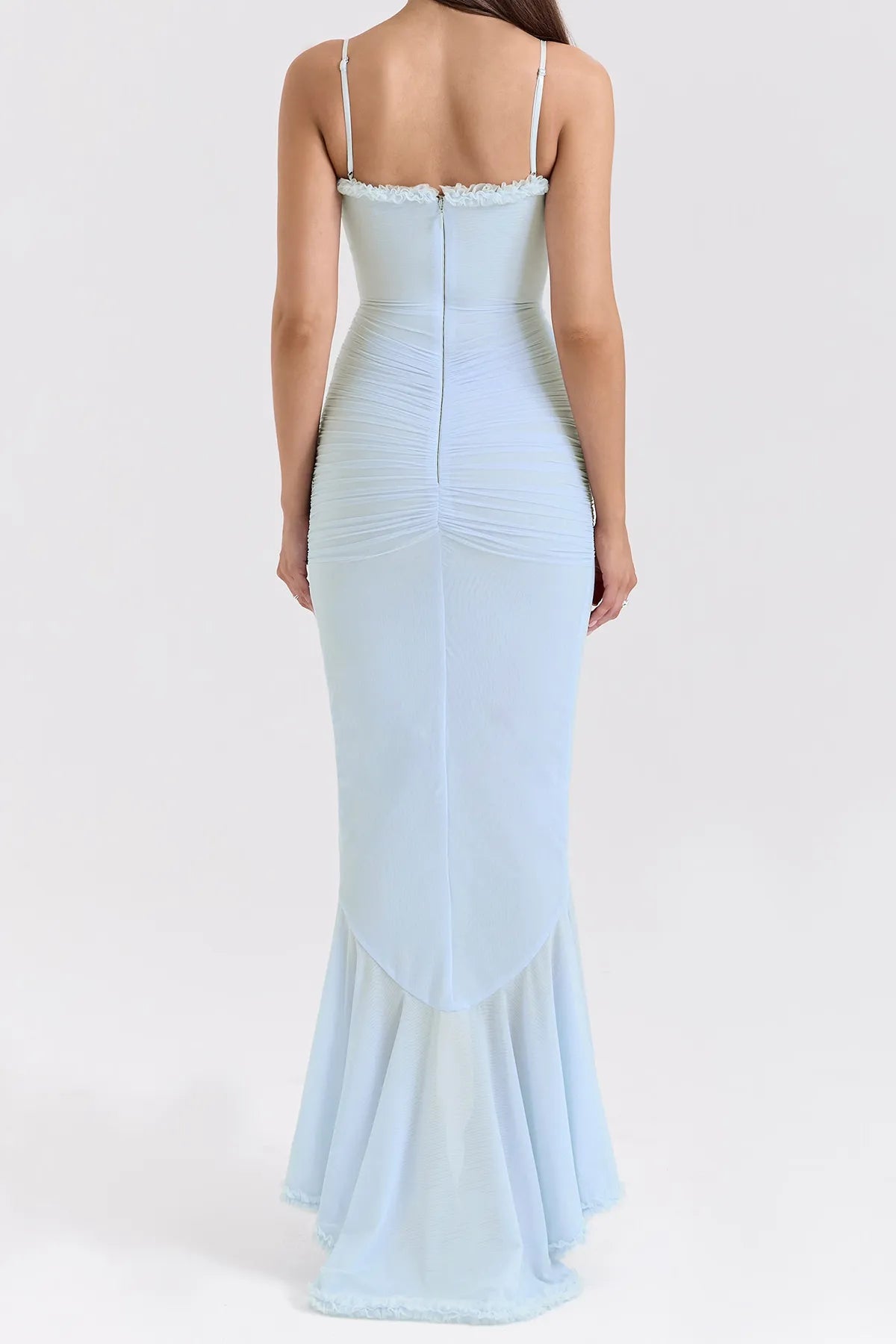 Strappy Ruched High-Low Evening Dress
