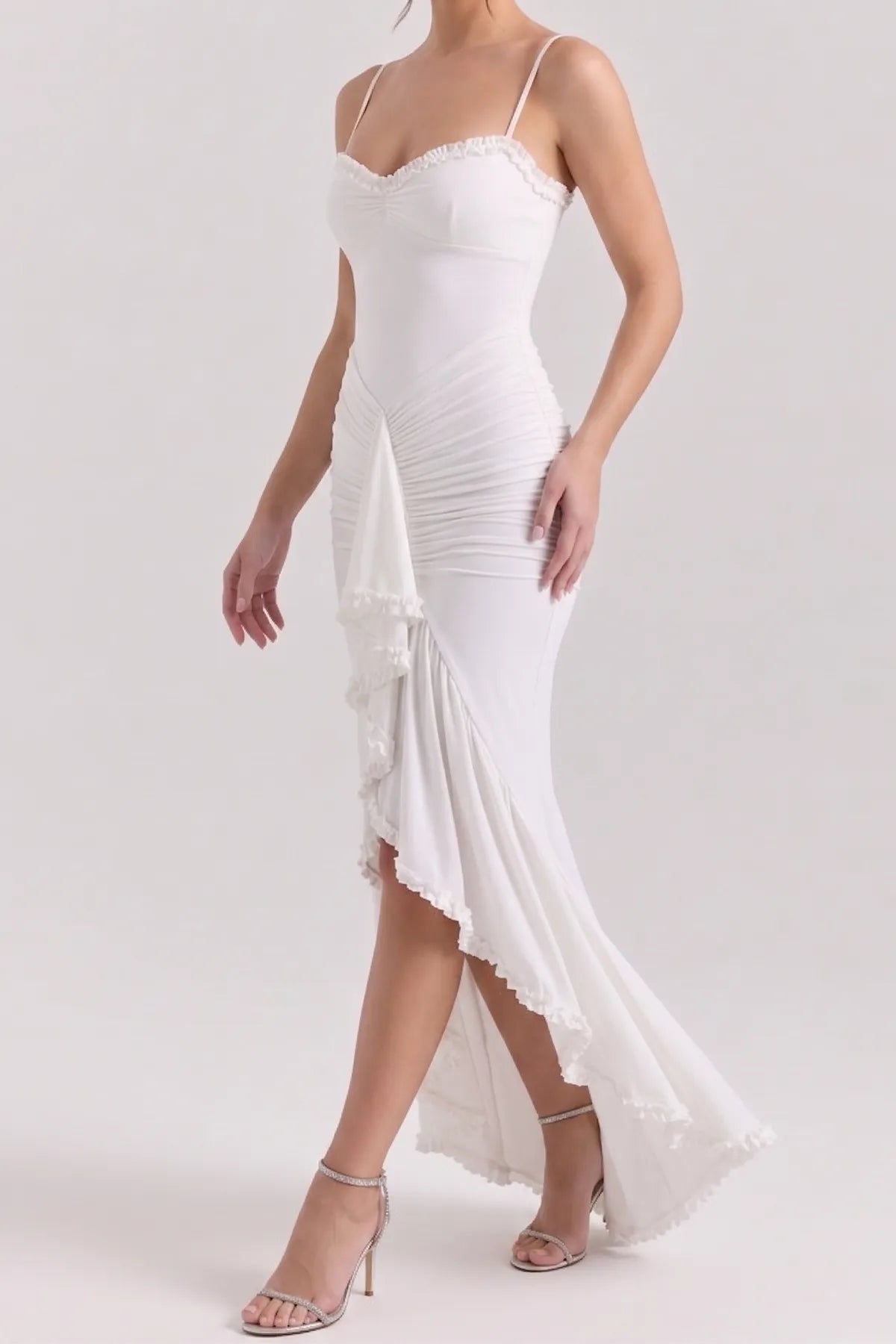 Strappy Ruched High-Low Evening Dress